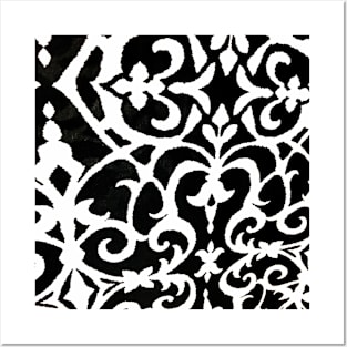 1980s elegant vintage floral black and white damask Posters and Art